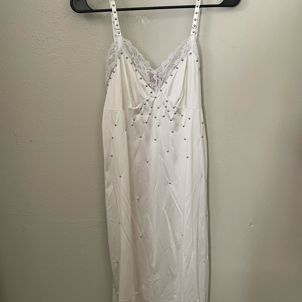 LF Studded White Lace-Trimmed Slip Dress